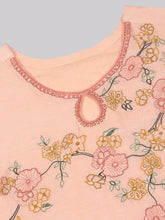 Women Peach Floral Embroidered Regular Kurti With Trousers Dupatta Set